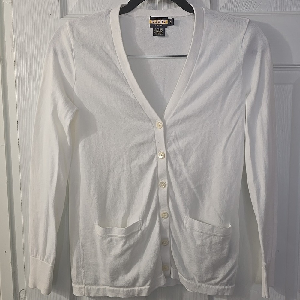 Ralph Lauren Rugby White Cardigan Sweater‎ With Pockets Women's Size Small